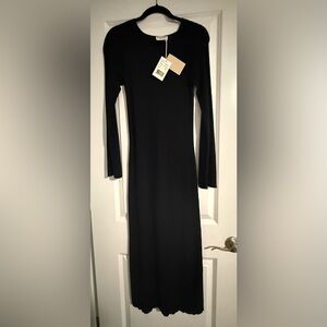 NWT BRUUN & STENGADE Black Ribbed Long Sleeve Fitted Maxi Dress - Size XS/S